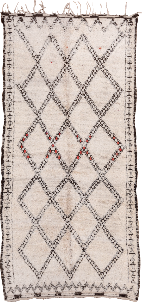 5' x 11' one-of-a-kind handmade vintage Moroccan rug. Color palette: brown, gray, light gray, linen, misty rose, off-white