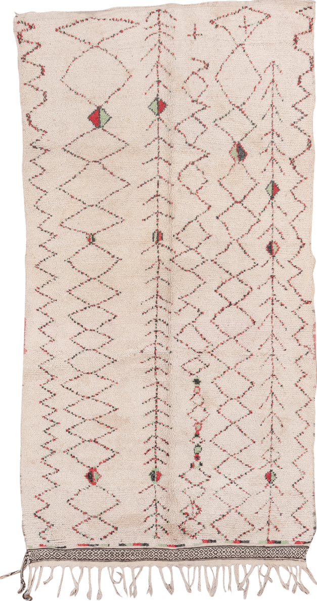 5' x 9' one-of-a-kind handmade vintage Moroccan medium size rug. Color palette: antiquewhite, gray, indian red, light gray