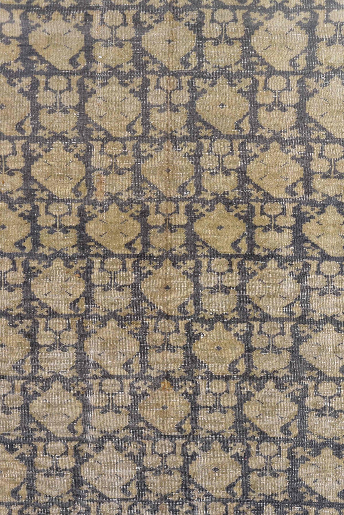 6' x 9' one-of-a-kind handmade antique Kaisary medium size rug. Color palette: ivory, taupe, charcoal, camel, rust, slate