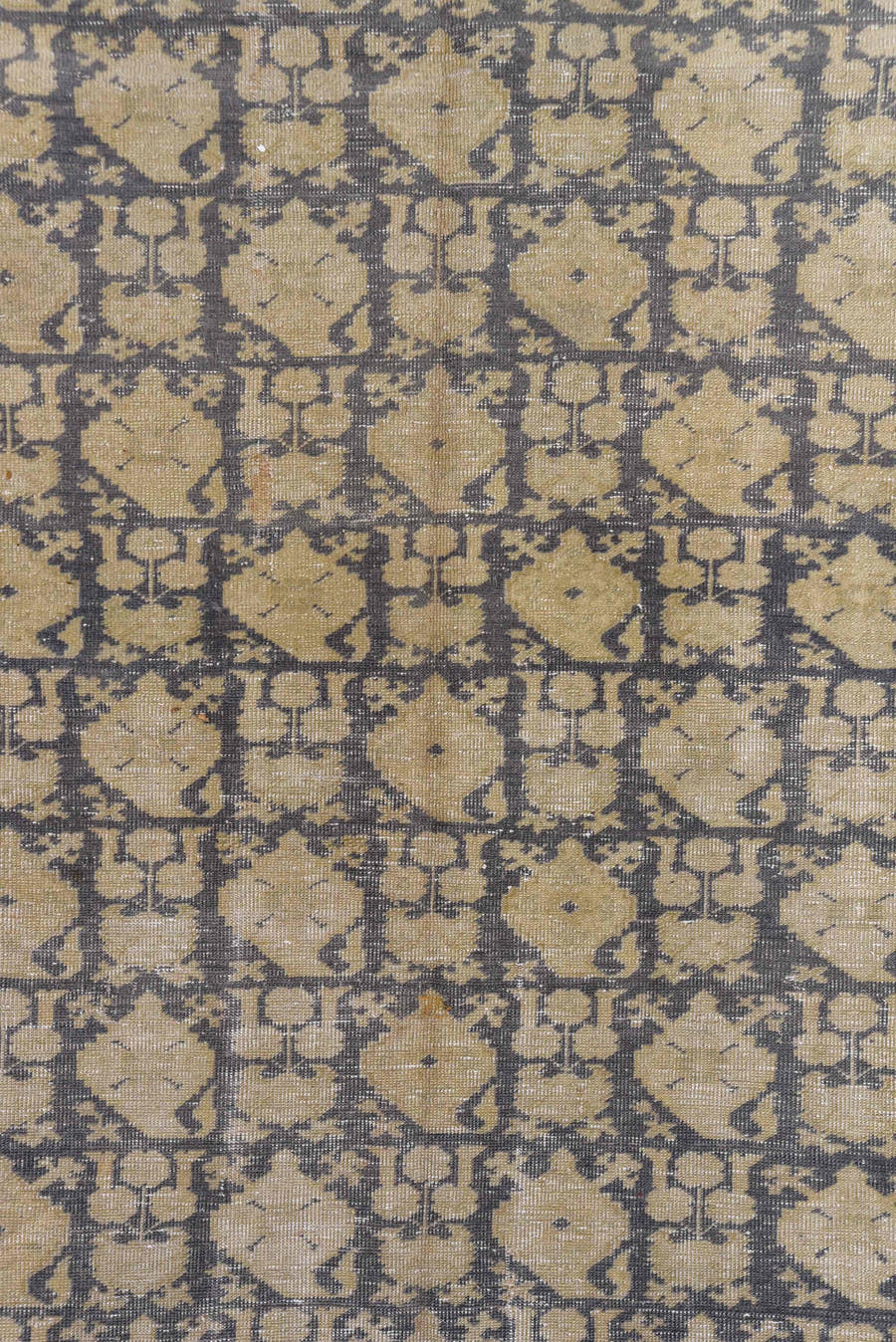 6' x 9' one-of-a-kind handmade antique Kaisary medium size rug. Color palette: ivory, taupe, charcoal, camel, rust, slate