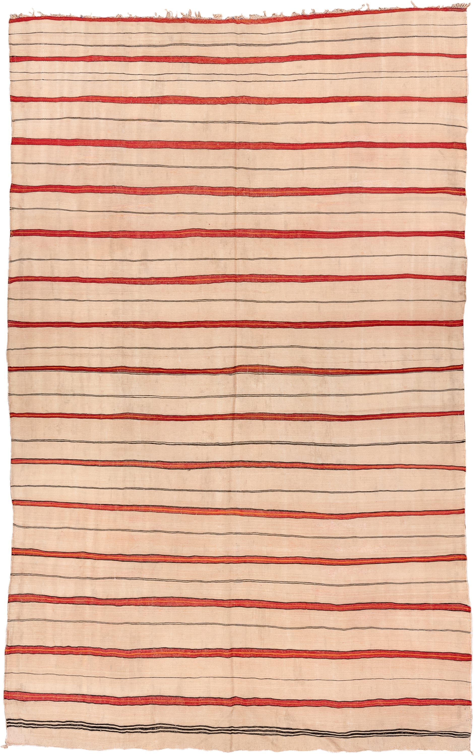 5' x 8' one-of-a-kind handmade antique Kilim medium size rug. Color palette: ivory, rust, charcoal, coral, terracotta, brown