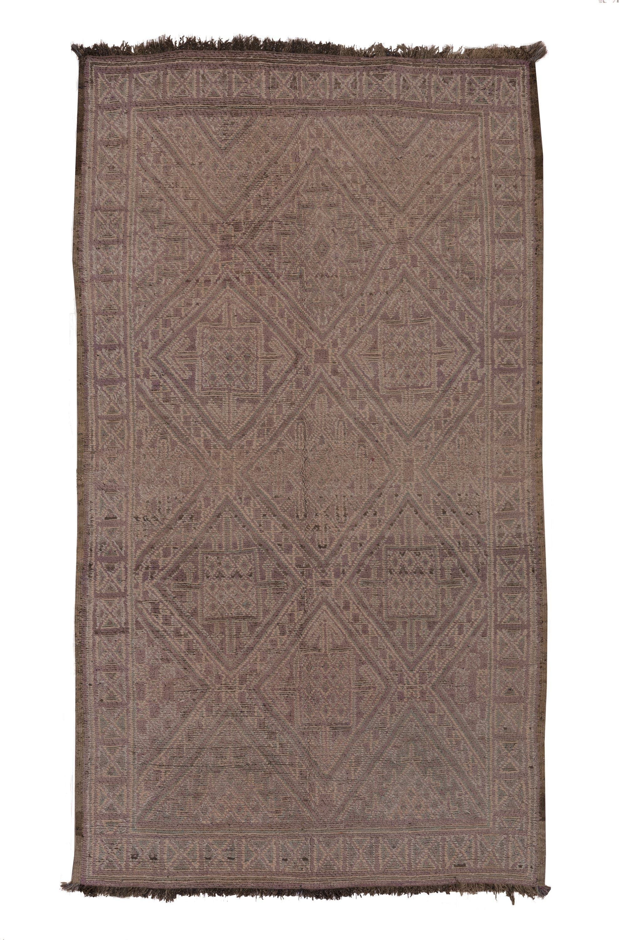 6' x 11' one-of-a-kind handmade vintage Moroccan large size rug. Color palette: taupe, mauve, dusty rose, brown, beige