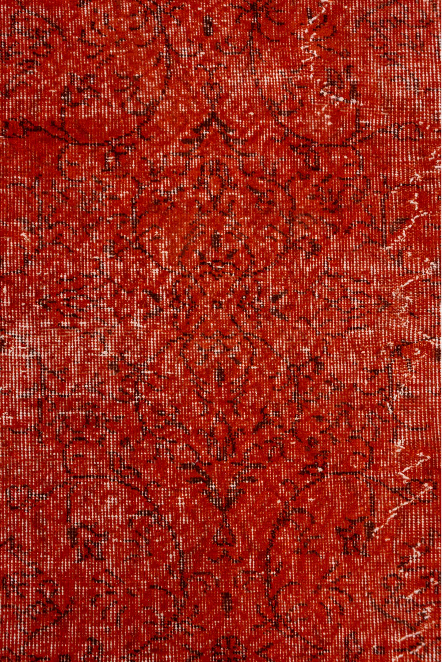 7' x 10' one-of-a-kind handmade vintage Overdyed large size rug. Color palette: brown, dark red, maroon, pink, red