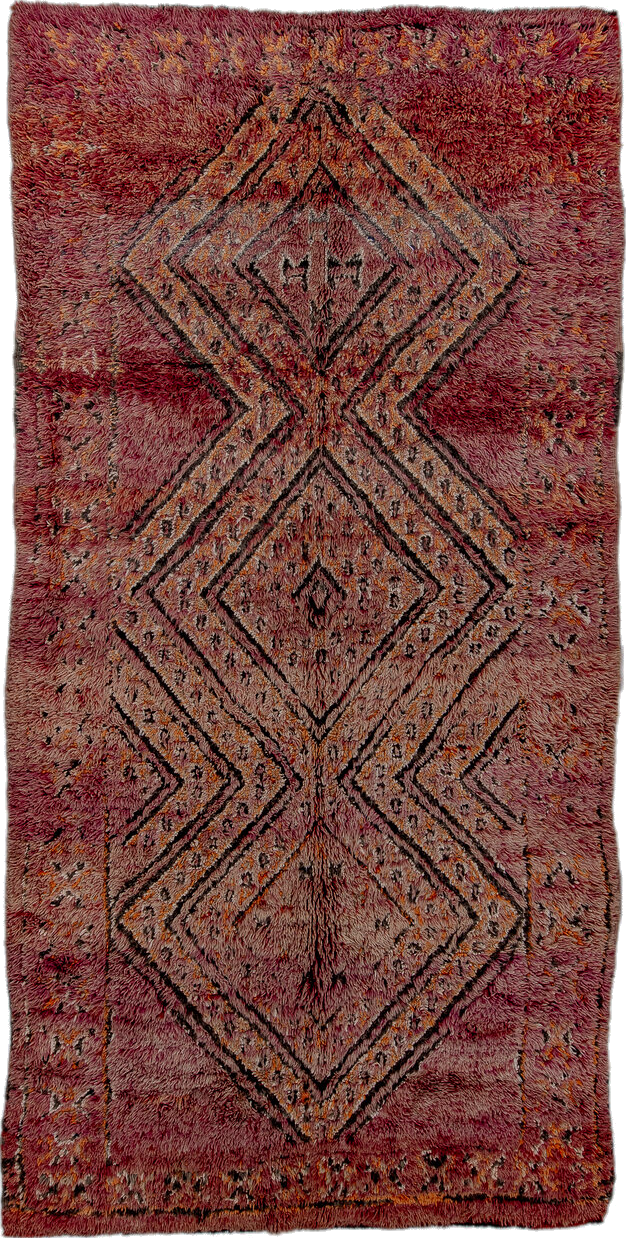 6' x 12' one-of-a-kind handmade vintage Moroccan large size rug. Color palette: brown, burgundy, ghost white, gray