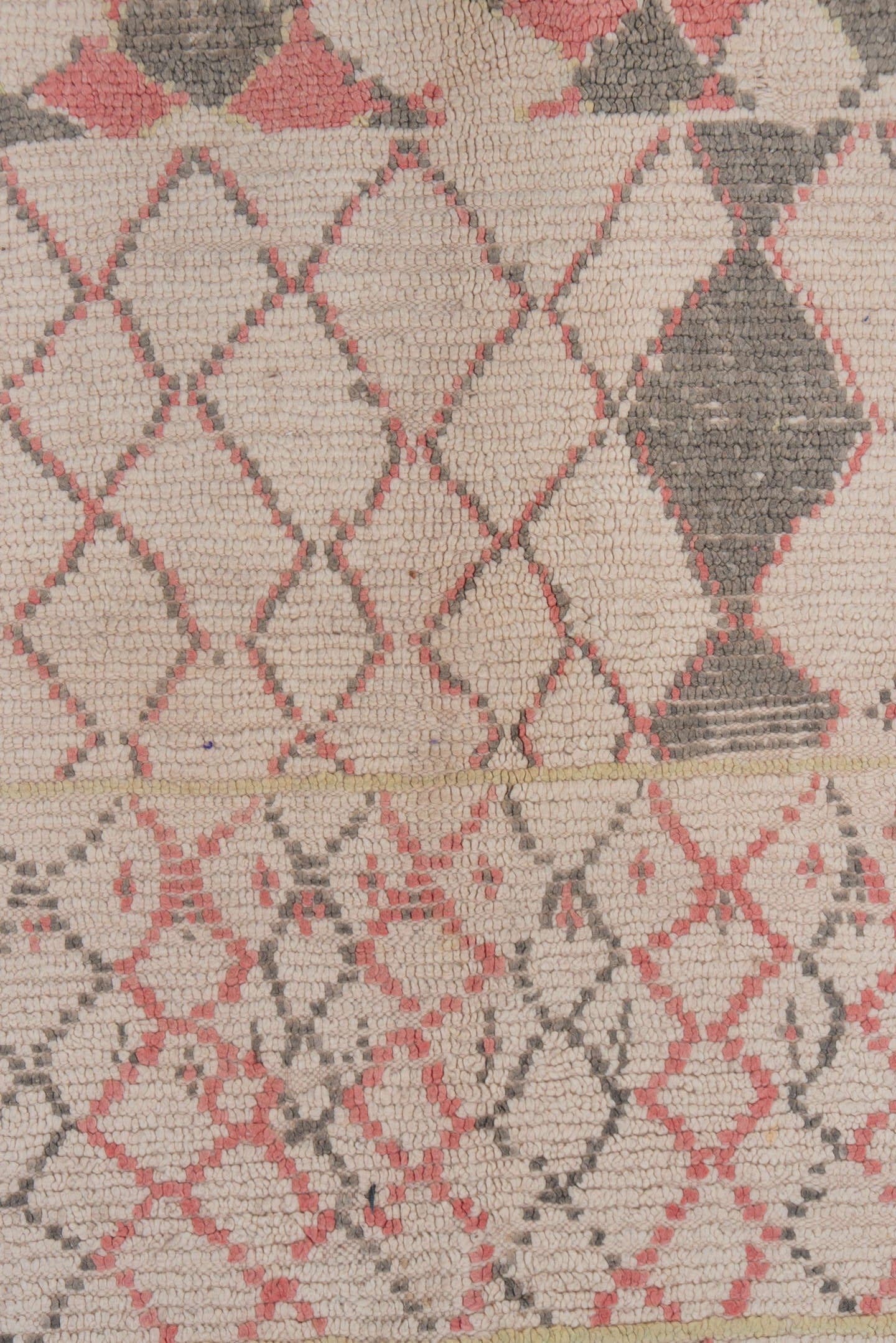 5' x 5' one-of-a-kind handmade vintage Moroccan rug. Color palette: ivory, rose, charcoal, olive, taupe, pink, red, gray