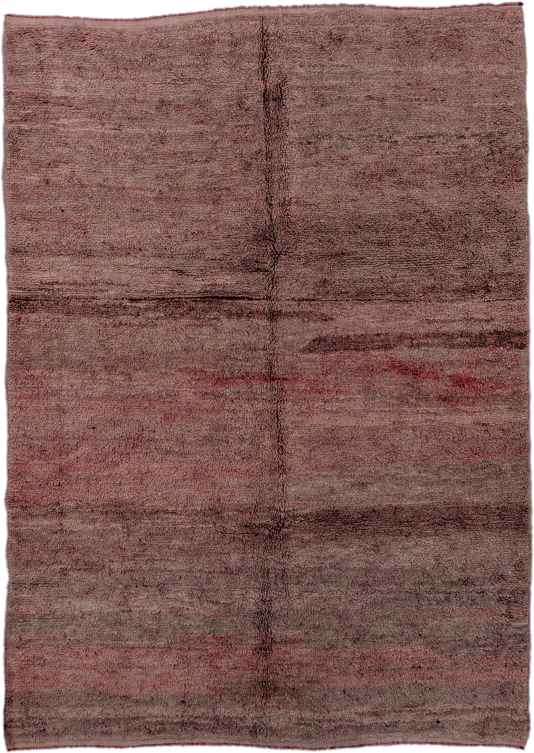 6' x 9' one-of-a-kind handmade antique Moroccan medium size rug. Color palette: dusty rose, mauve, taupe, burgundy, plum