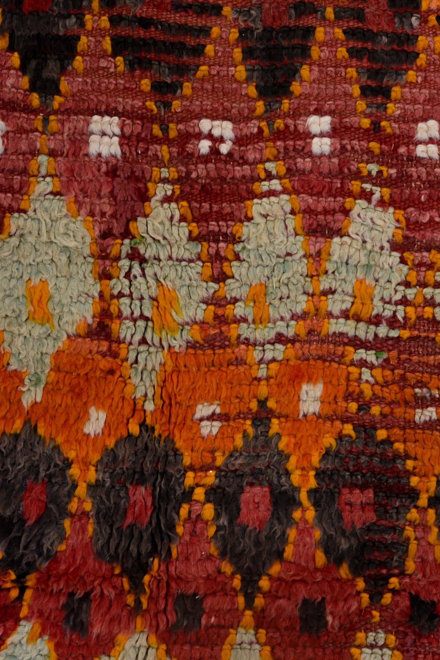 6' x 12' one-of-a-kind handmade vintage Moroccan large size rug. Color palette: orange, rose, ivory, brown, crimson