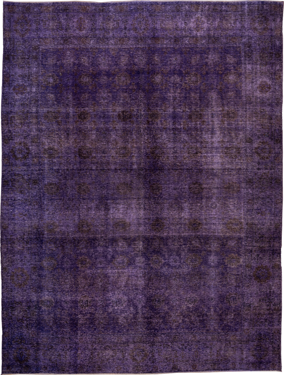 9' x 12' one-of-a-kind handmade vintage Overdyed large size rug. Color palette: gray, off-white, snow, white, whitesmoke