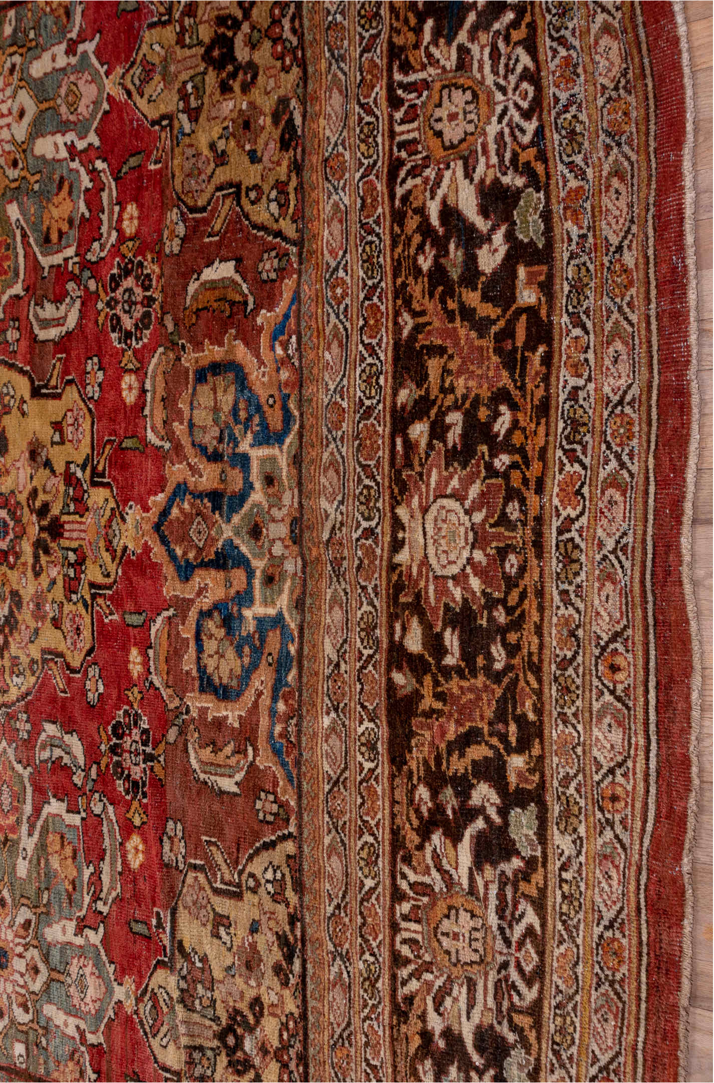 11' x 19' one-of-a-kind handmade vintage Sultanabad oversize rug. Color palette: blue, brown, gray, light gray, pink, red