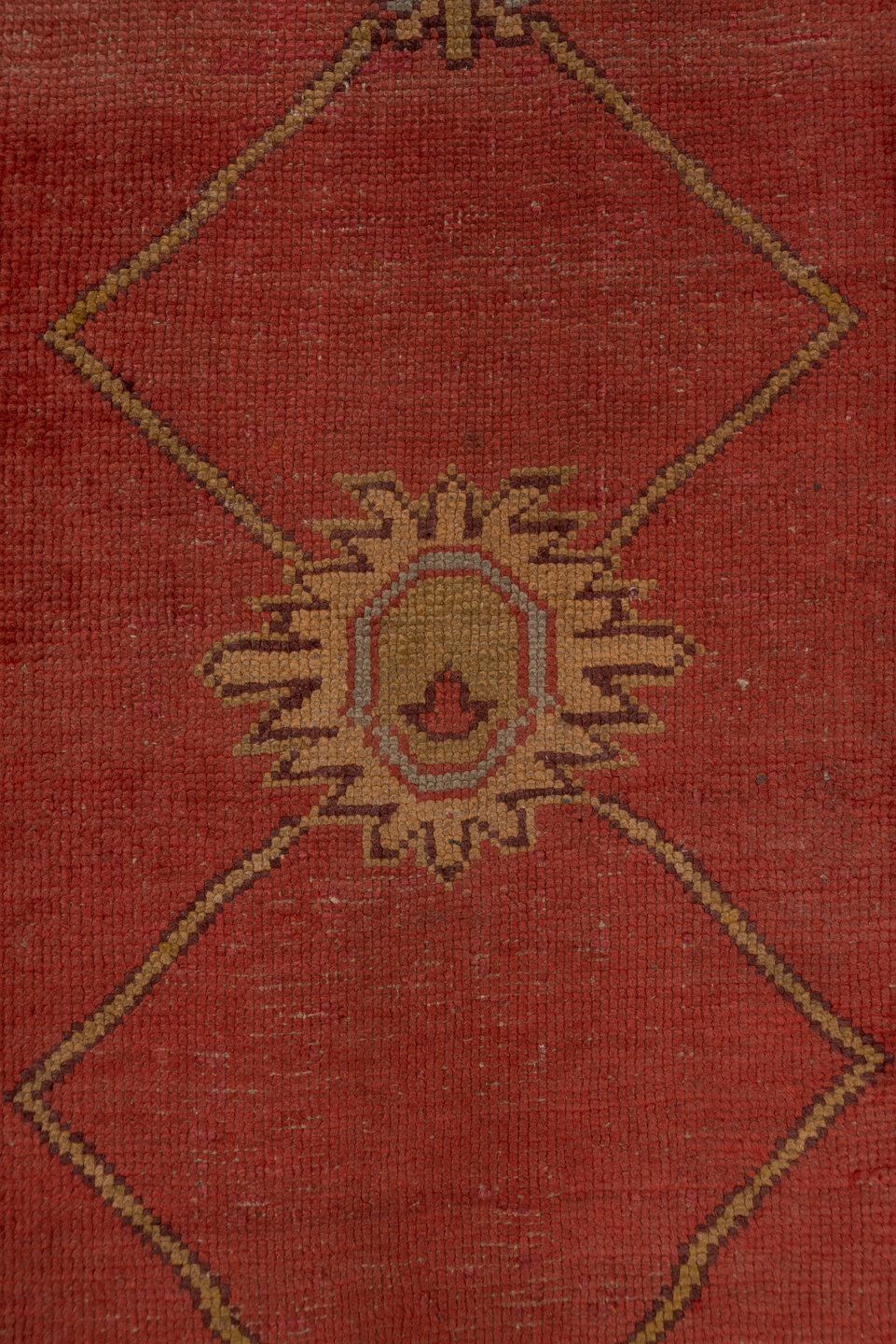 3' x 11' one-of-a-kind handmade antique Oushak runner rug. Color palette: terra cotta, rust, gold, taupe, rose, sage