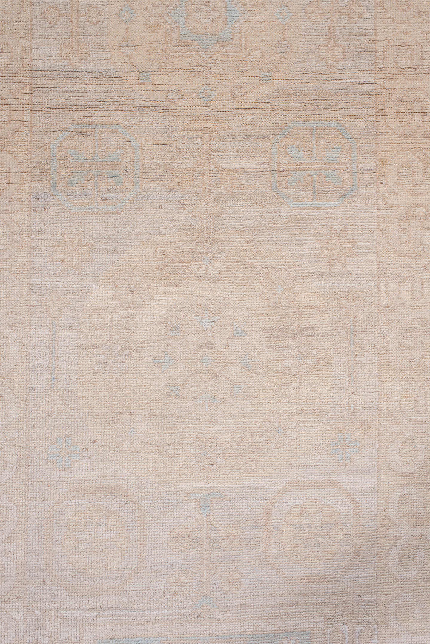 2' x 16' one-of-a-kind handmade vintage Khotan runner rug. Color palette: ivory, blush, pale blue, cream, beige, taupe, pink