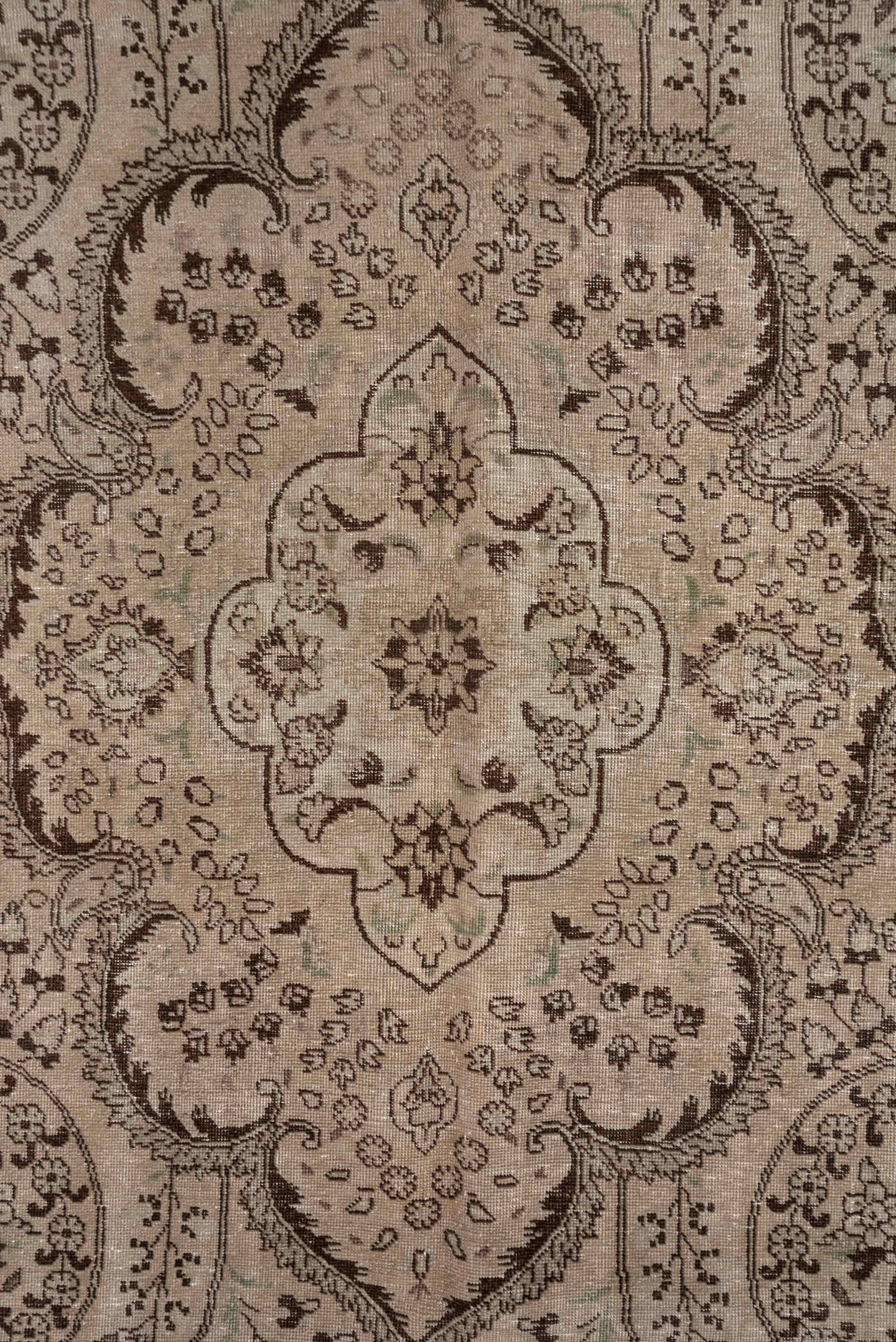 9' x 12' one-of-a-kind handmade antique Sivas large size rug. Color palette: ivory, taupe, brown, camel, beige, gray