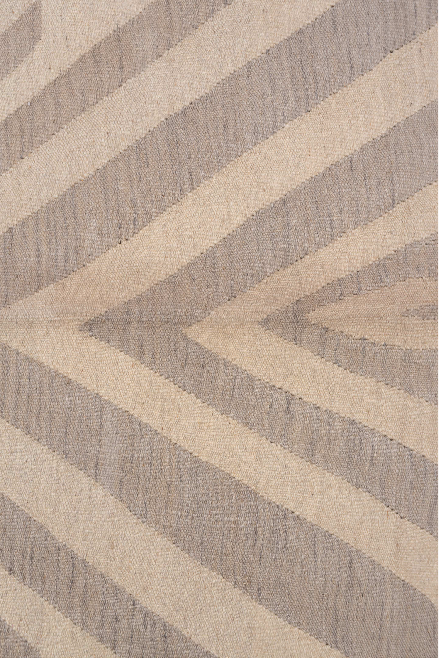 4' x 5' one-of-a-kind handmade vintage Kilim small size rug. Color palette: beige, taupe, ivory, sand, greige, gray