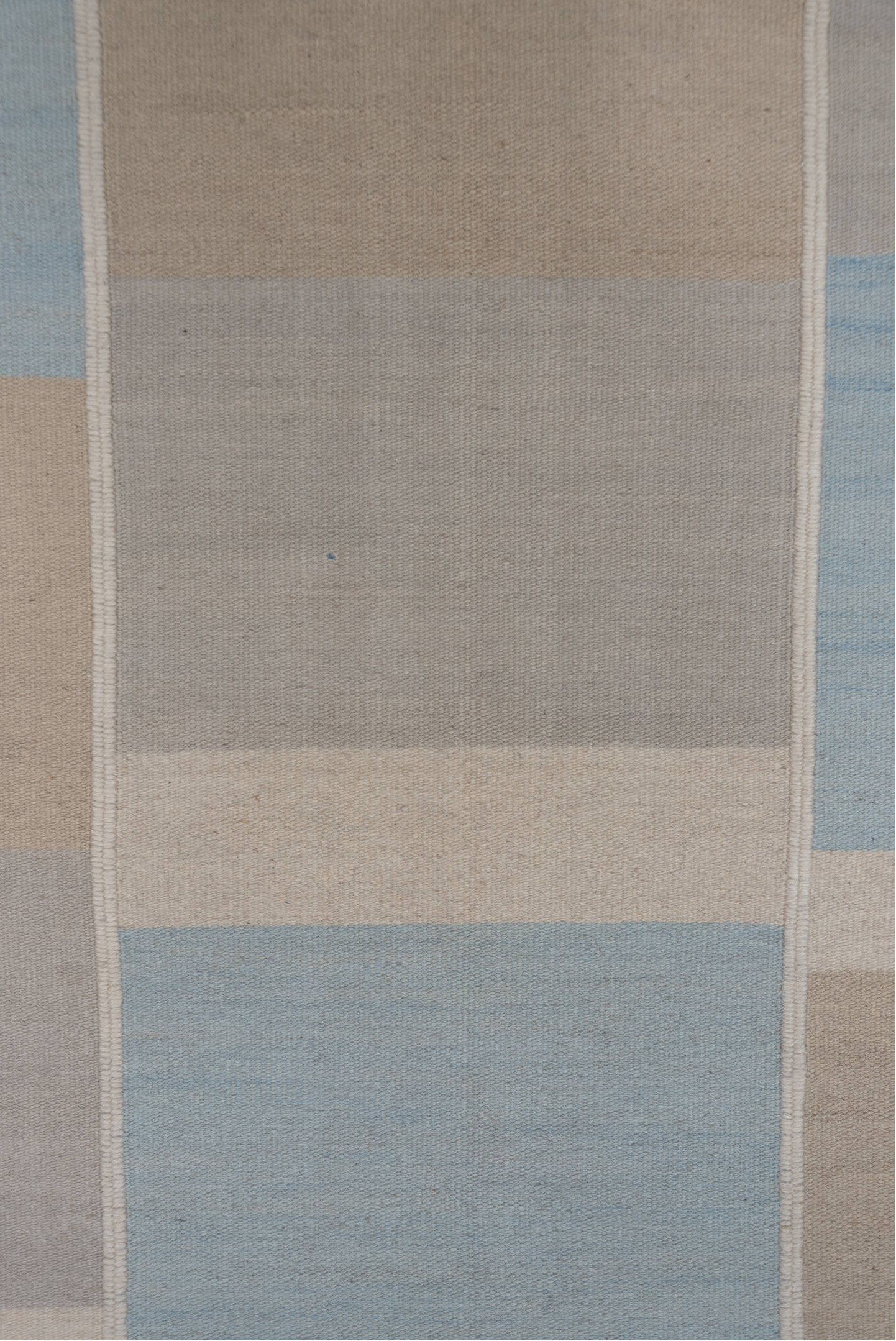 9' x 12' one-of-a-kind handmade vintage Kilim large size rug. Color palette: ivory, pale blue, beige, taupe, light blue