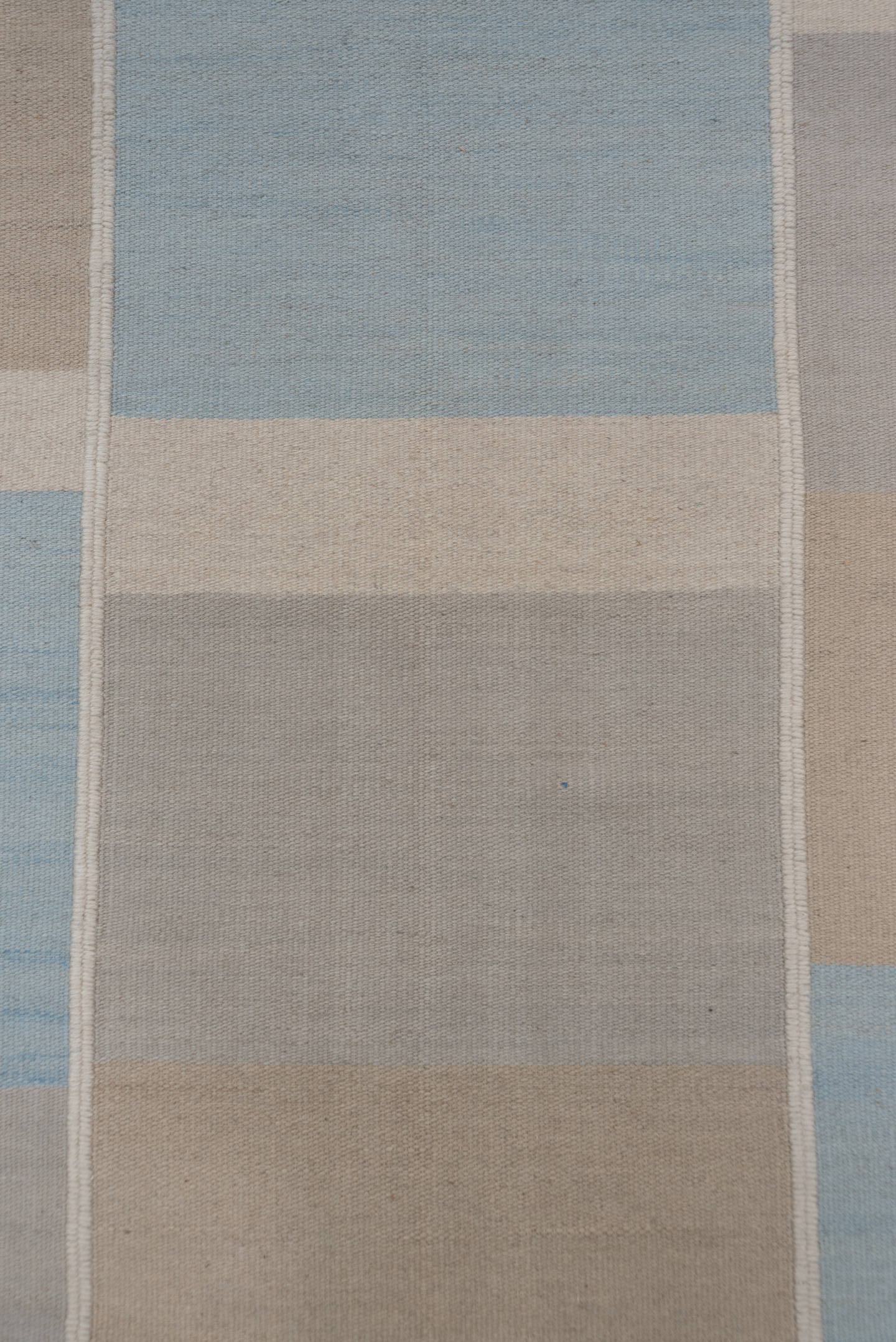9' x 12' one-of-a-kind handmade vintage Kilim large size rug. Color palette: ivory, pale blue, beige, taupe, light blue