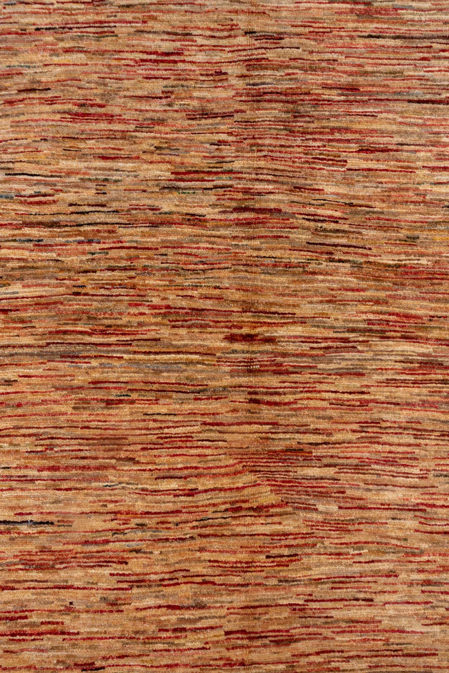 6' x 9' one-of-a-kind handmade vintage Afghan medium size rug. Color palette: camel, terra cotta, rust, beige, taupe