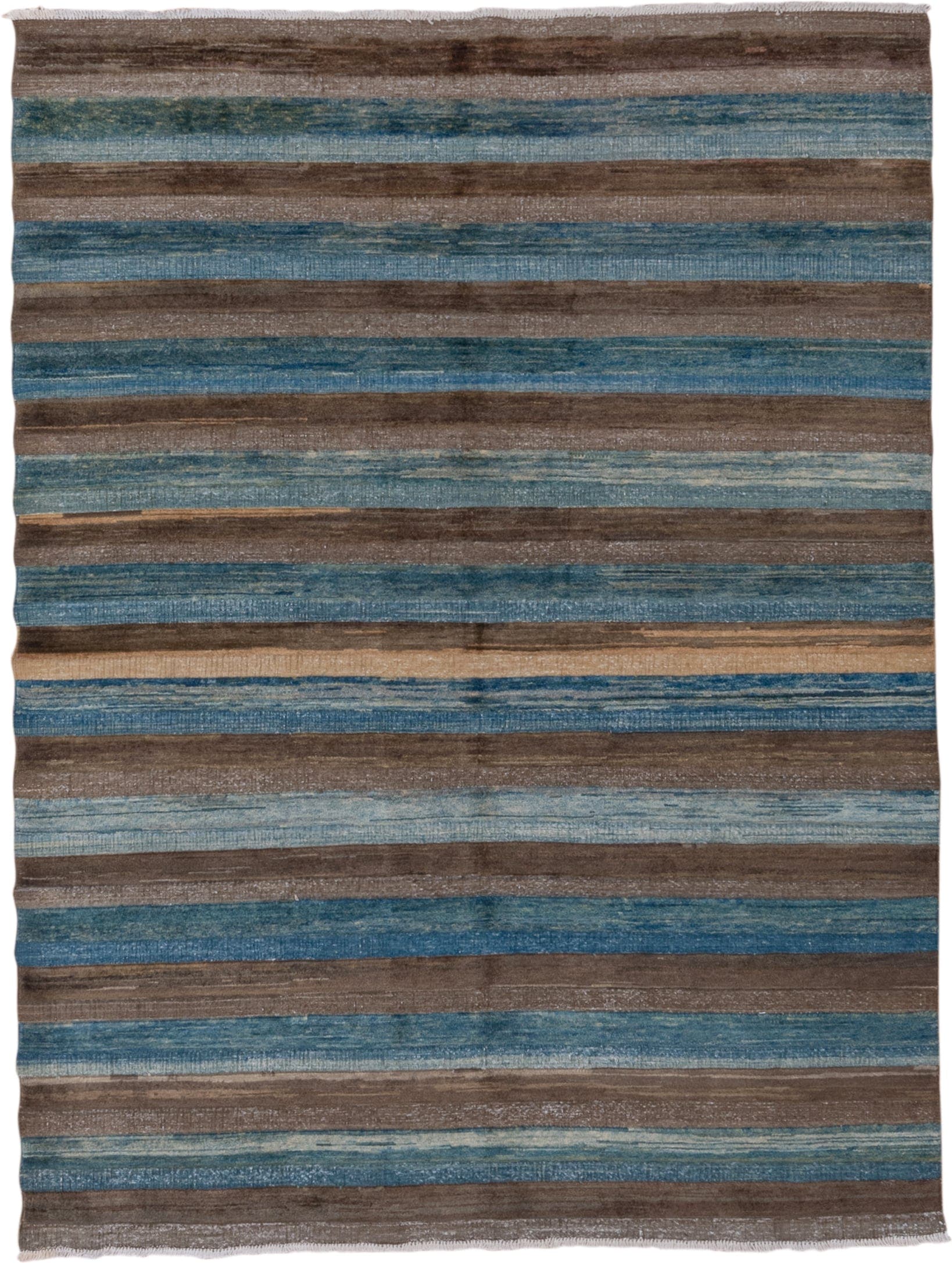 4' x 6' one-of-a-kind handmade vintage Afghan small size rug. Color palette: taupe, teal, sky blue, slate, brown, camel