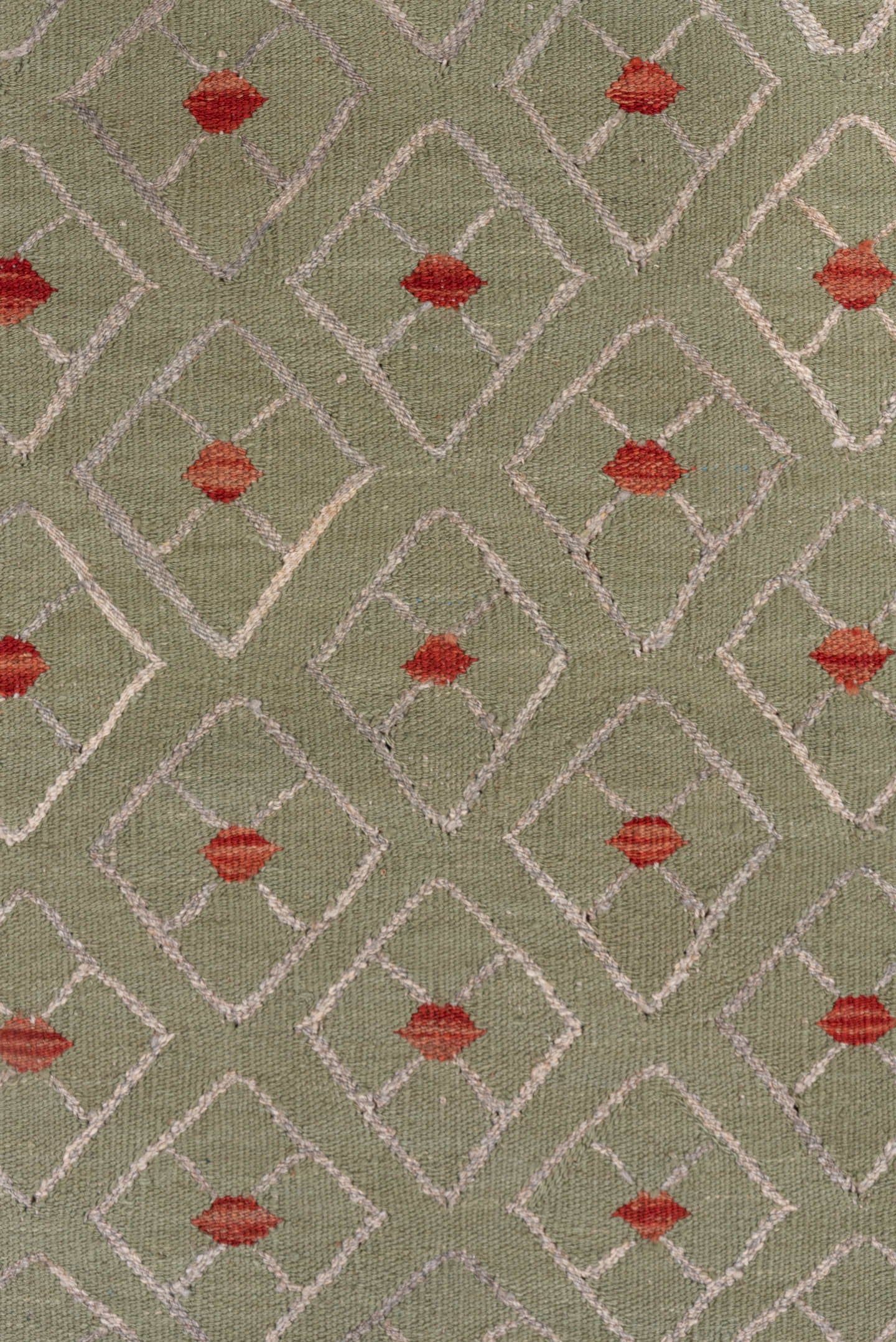 3' x 4' one-of-a-kind handmade vintage Kilim small size rug. Color palette: olive, ivory, coral, beige, green, terracotta