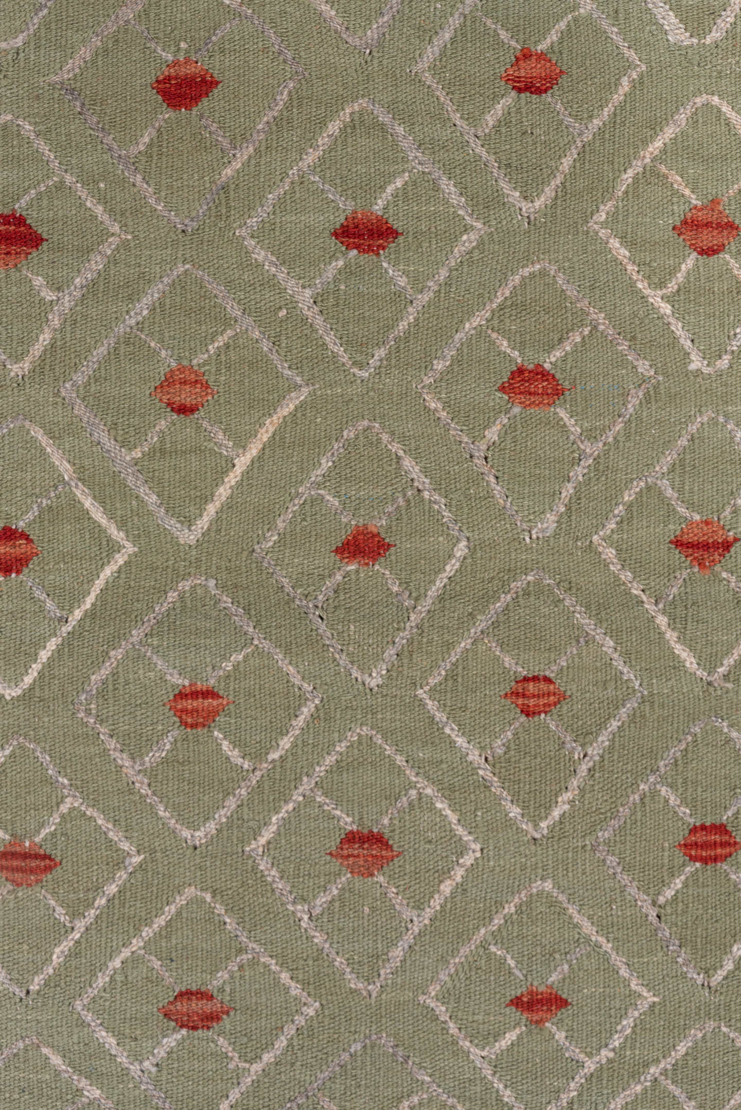 3' x 4' one-of-a-kind handmade vintage Kilim small size rug. Color palette: olive, ivory, coral, beige, green, terracotta