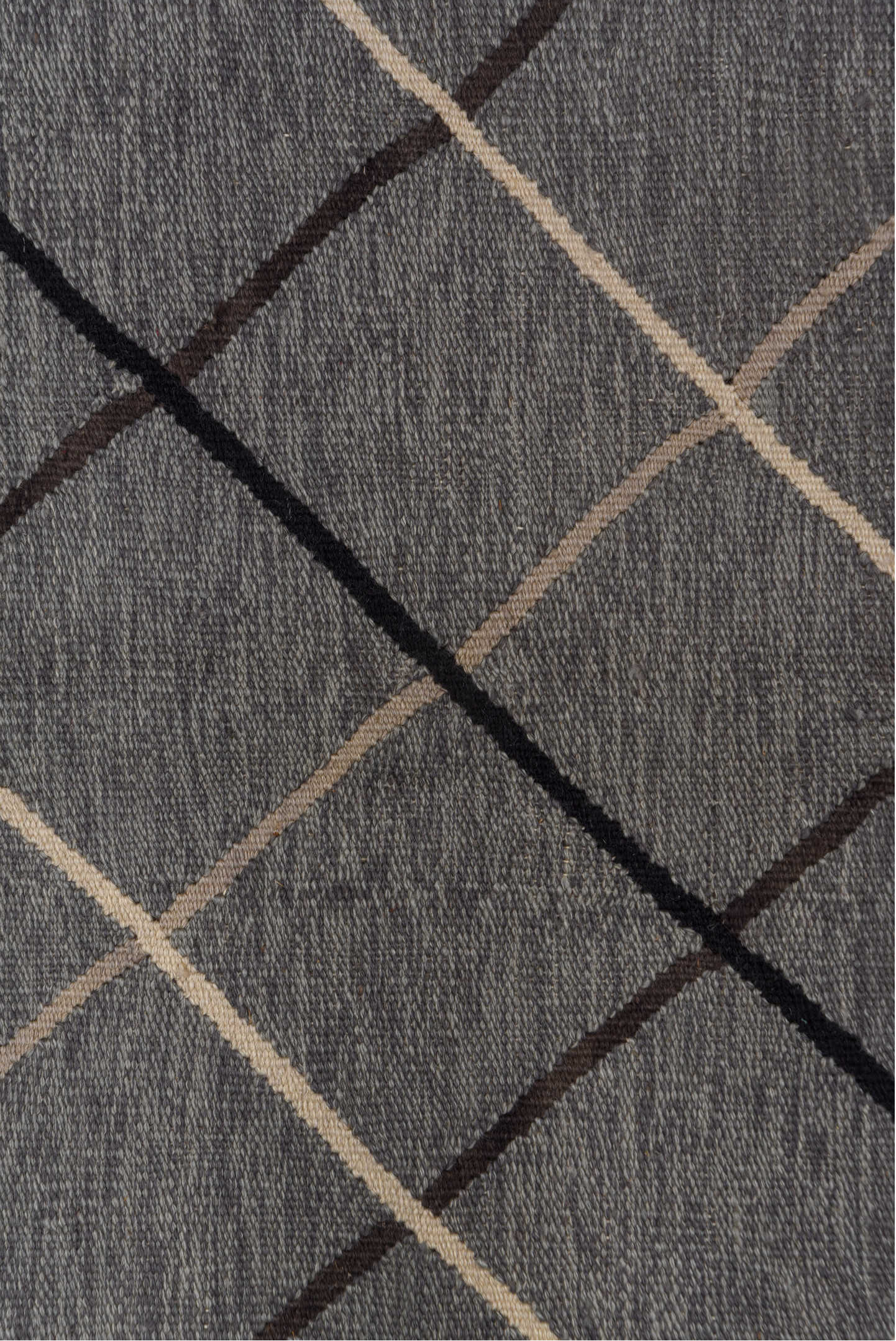 3' x 5' one-of-a-kind handmade vintage Kilim small size rug. Color palette: gray, charcoal, ivory, brown, black