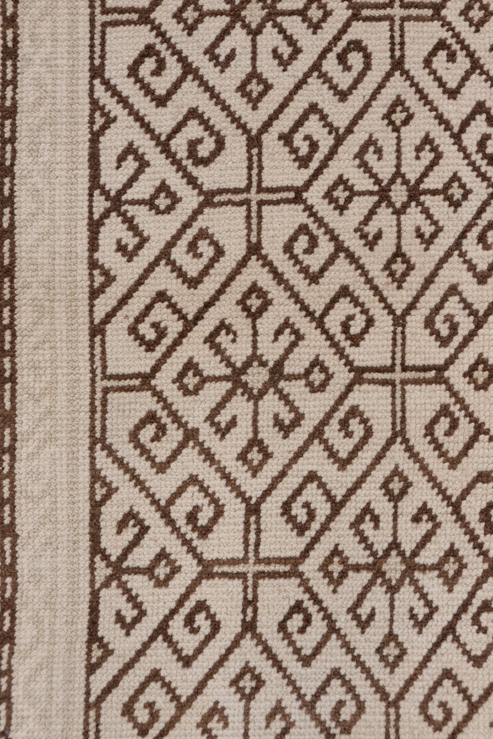 2' x 12' one-of-a-kind handmade vintage Konya runner rug. Color palette: ivory, brown, taupe, beige, gray