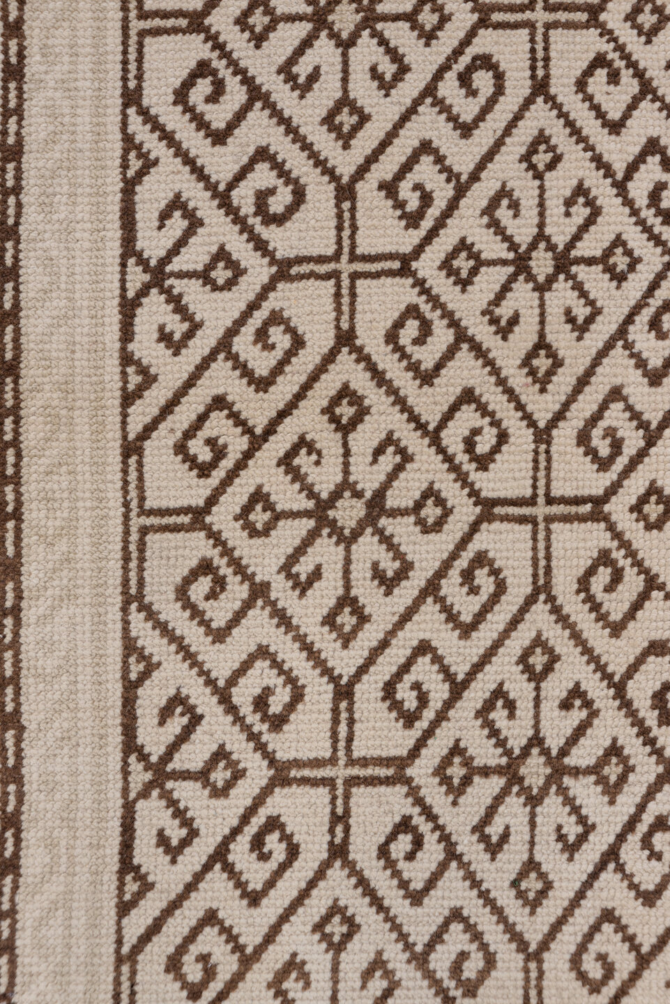 2' x 12' one-of-a-kind handmade vintage Konya runner rug. Color palette: ivory, brown, taupe, beige, gray