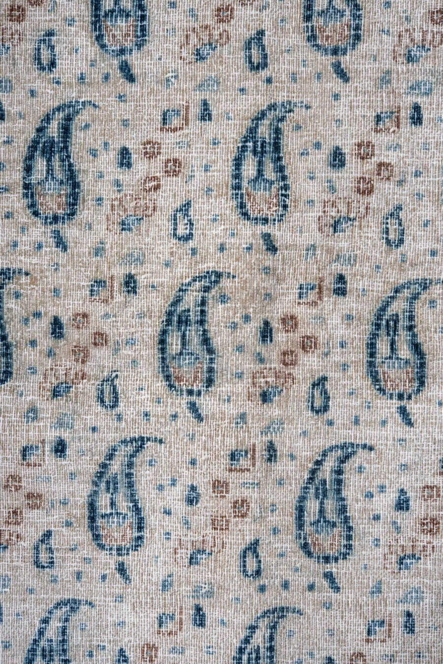 10' x 13' one-of-a-kind handmade vintage Khorassan large size rug. Color palette: ivory, sky blue, slate blue, taupe, cream