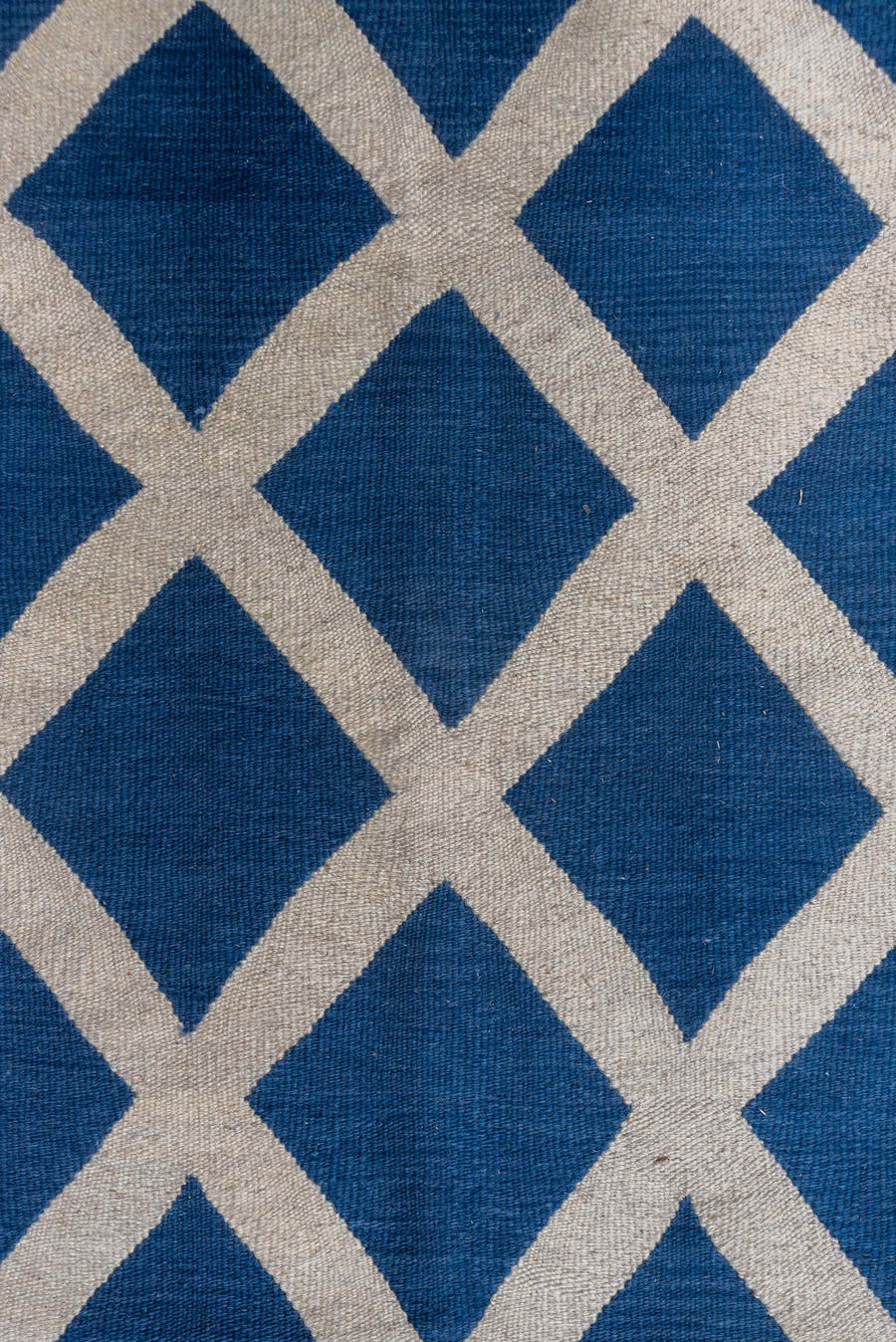 8' x 9' one-of-a-kind handmade vintage Kilim rug. Color palette: blue, ivory