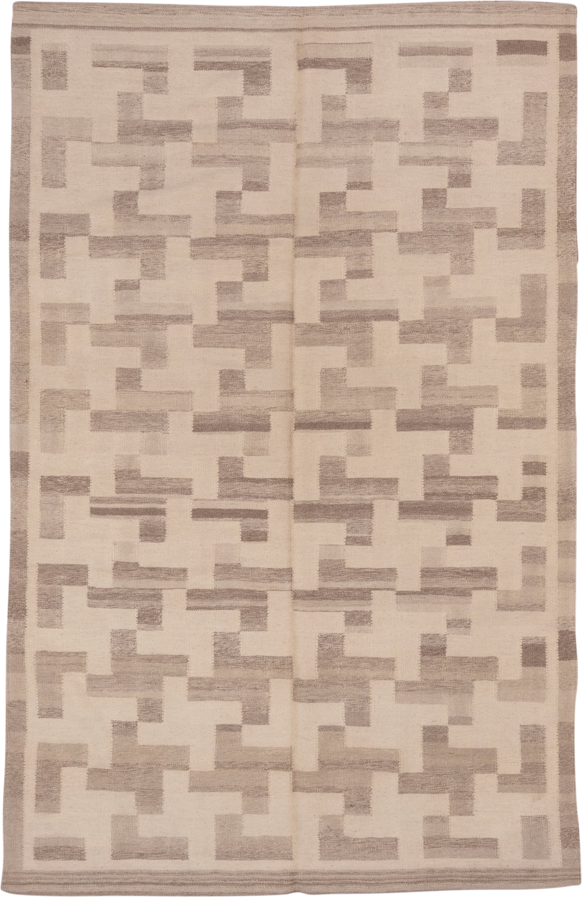 6' x 10' one-of-a-kind handmade vintage Kilim large size rug. Color palette: ivory, taupe, beige, cream, gray