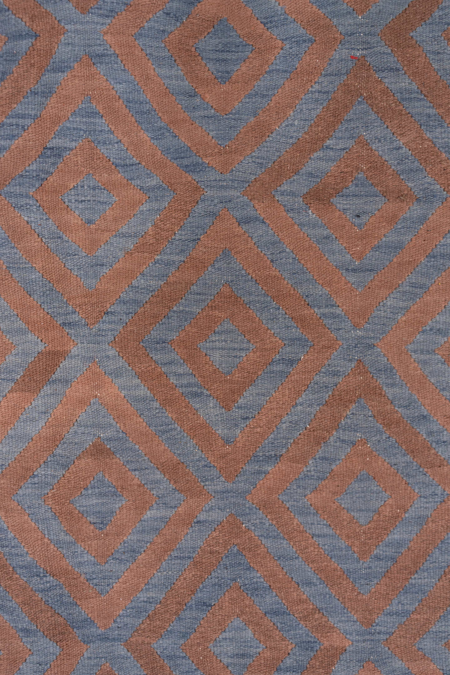 8' x 10' one-of-a-kind handmade vintage Kilim large size rug. Color palette: terra cotta, slate, dusty rose, terracotta