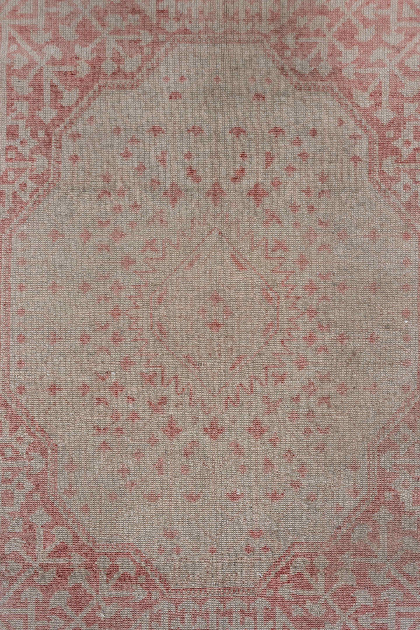 4' x 7' one-of-a-kind handmade vintage Sivas rug. Color palette: blush, taupe, rose, ivory, dusty pink, pink, beige, gray