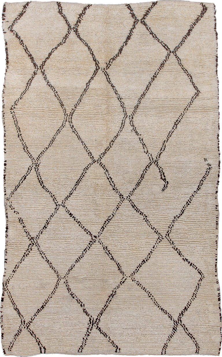 5' x 9' one-of-a-kind handmade vintage Moroccan medium size rug. Color palette: black, brown, gainsboro, gray, light gray