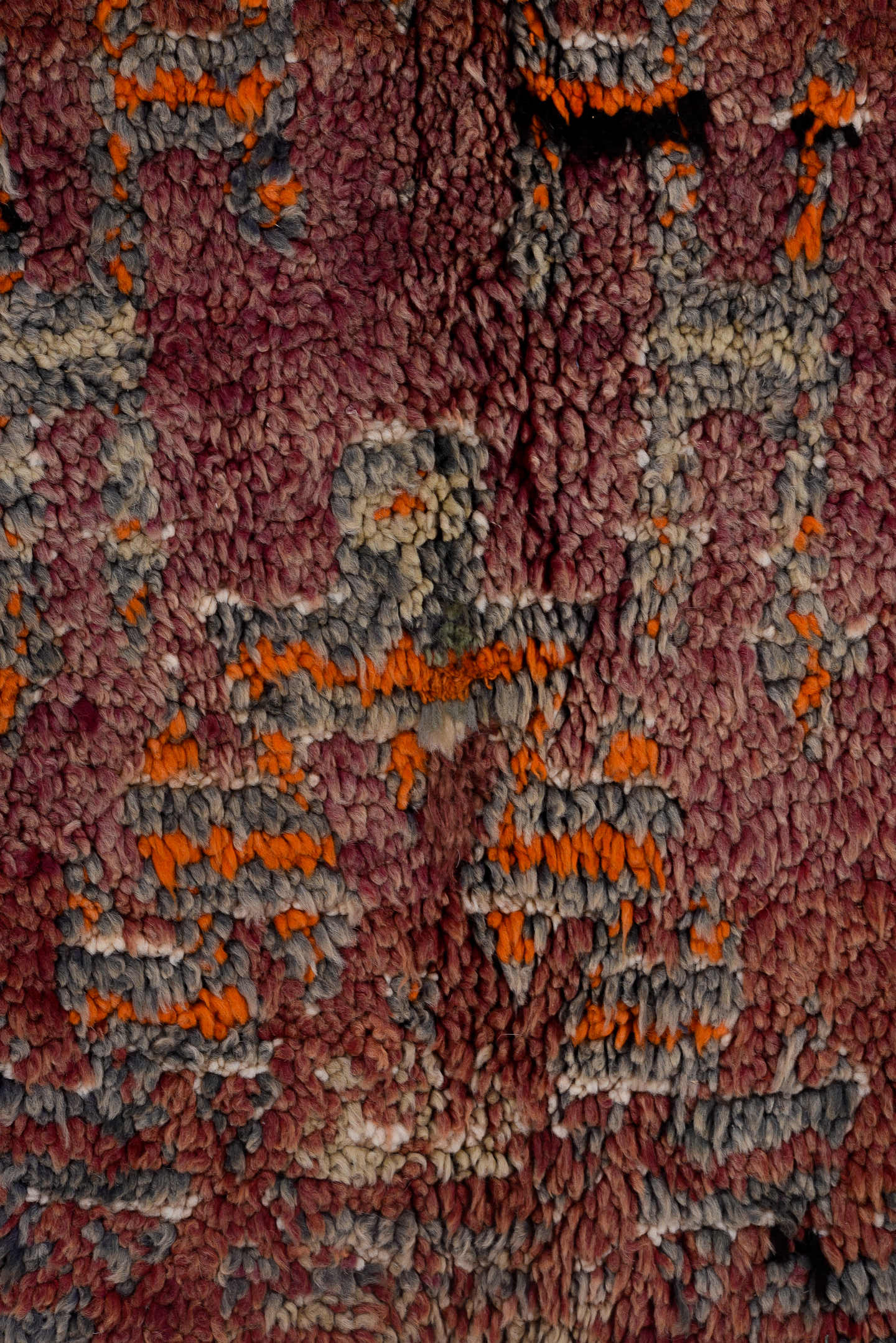 6' x 9' one-of-a-kind handmade vintage Moroccan medium size rug. Color palette: rose, burgundy, charcoal, ivory, rust