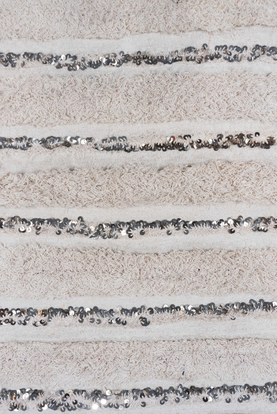 4' x 6' one-of-a-kind handmade vintage Wedding Blanket small size rug. Color palette: ivory, cream, silver, taupe, charcoal