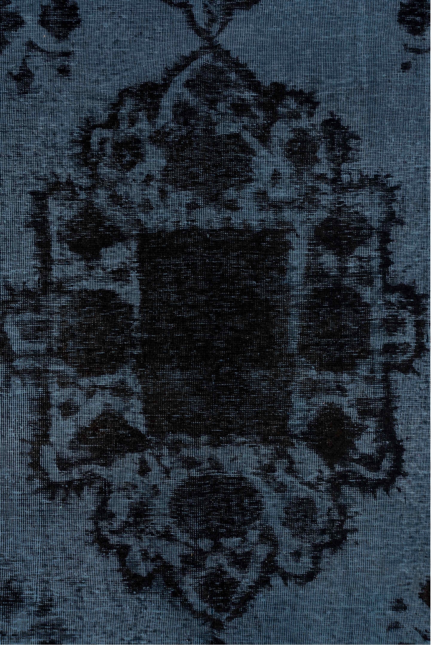 9' x 12' one-of-a-kind handmade vintage Overdyed large size rug. Color palette: black, blue, charcoal, dim gray, gray