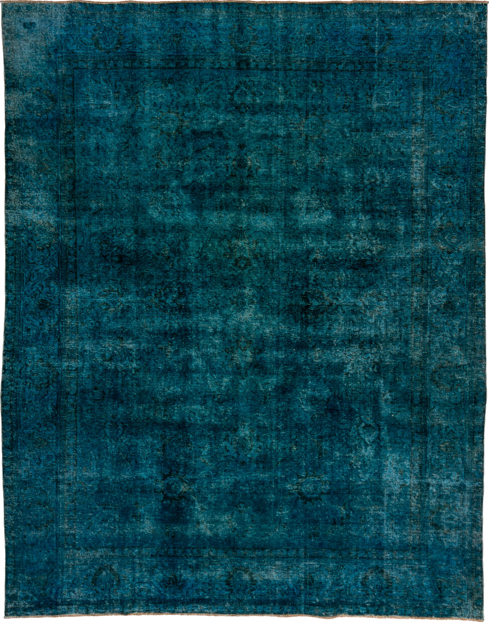 10' x 12' one-of-a-kind handmade vintage Overdyed large size rug. Color palette: blue, cadet blue, dark slate gray, gray