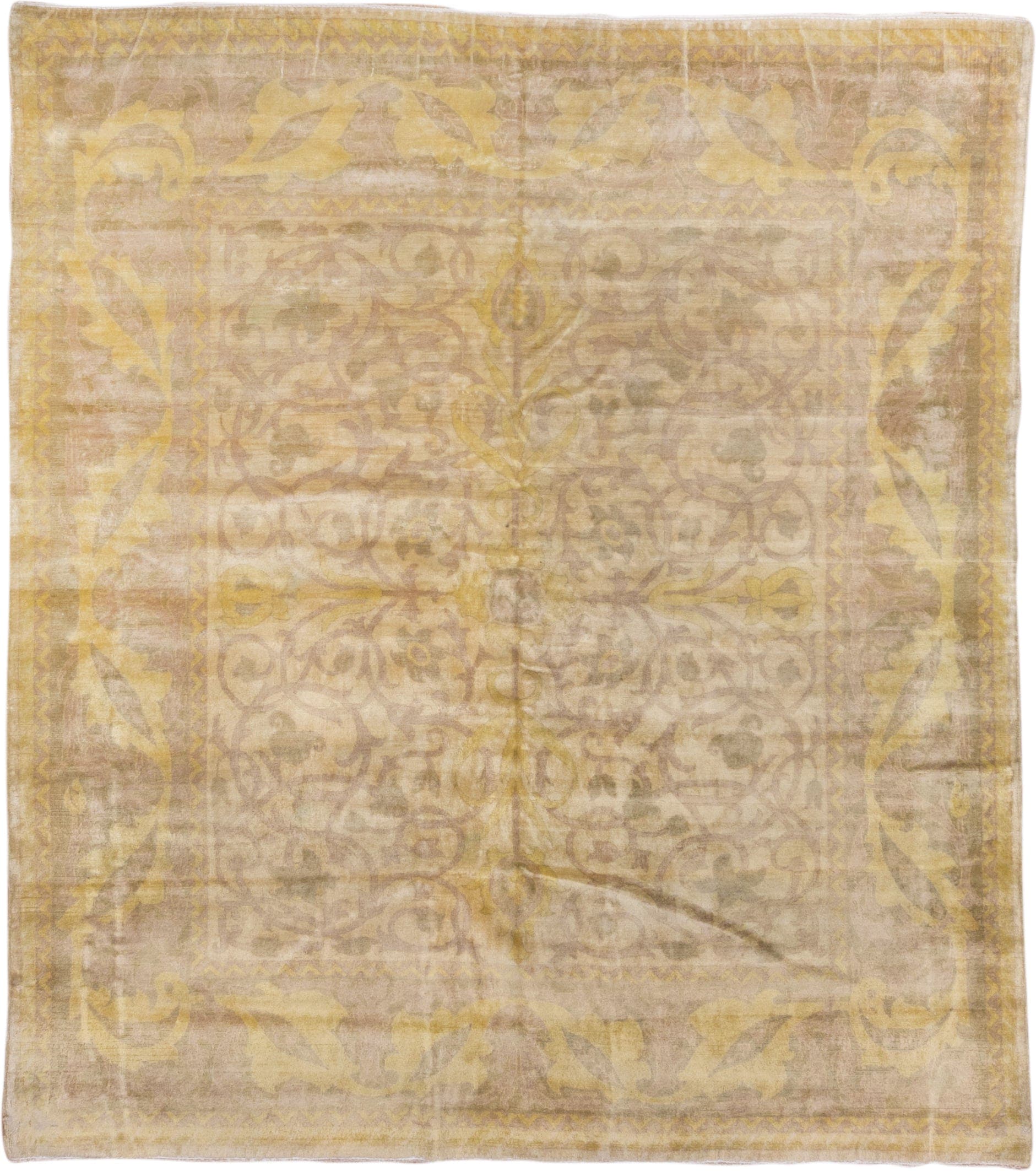 6' x 7' one-of-a-kind handmade antique Sivas rug. Color palette: beige, ivory, gold, taupe, ochre, camel, gray, brown