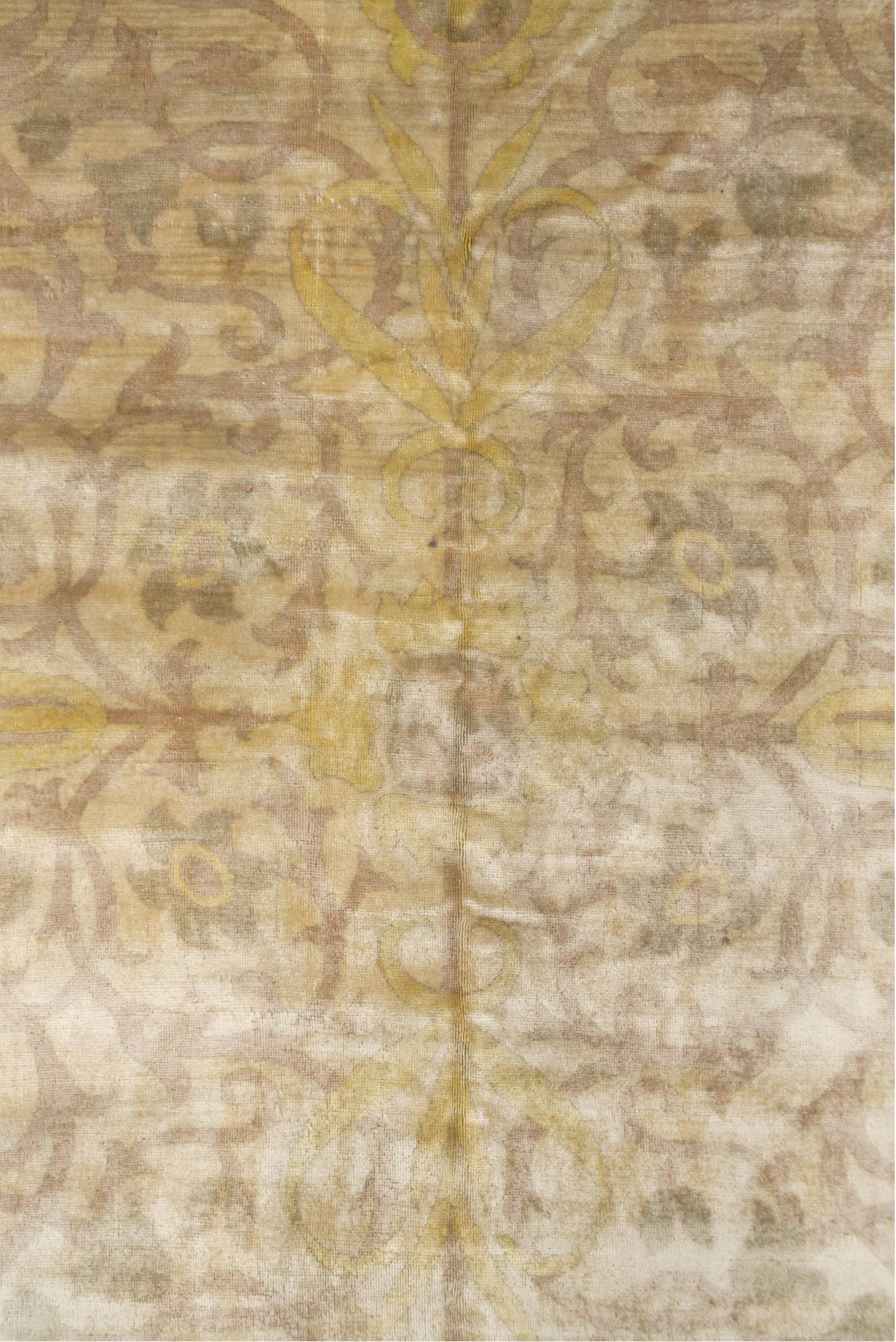 6' x 7' one-of-a-kind handmade antique Sivas rug. Color palette: beige, ivory, gold, taupe, ochre, camel, gray, brown