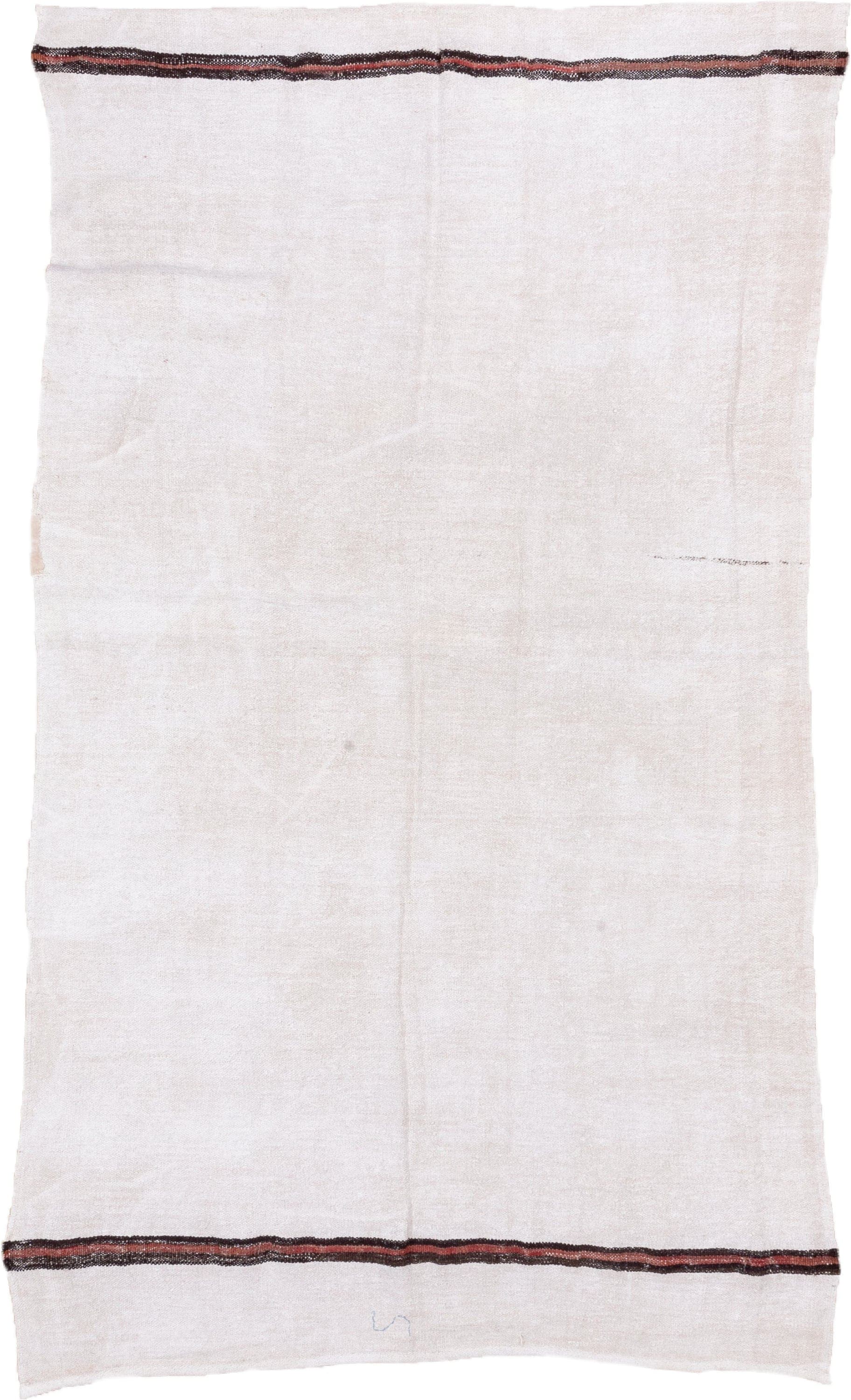 5' x 10' one-of-a-kind handmade vintage Hemp Kilim medium size rug. Color palette: ivory, cream, charcoal, rust, brown, gray