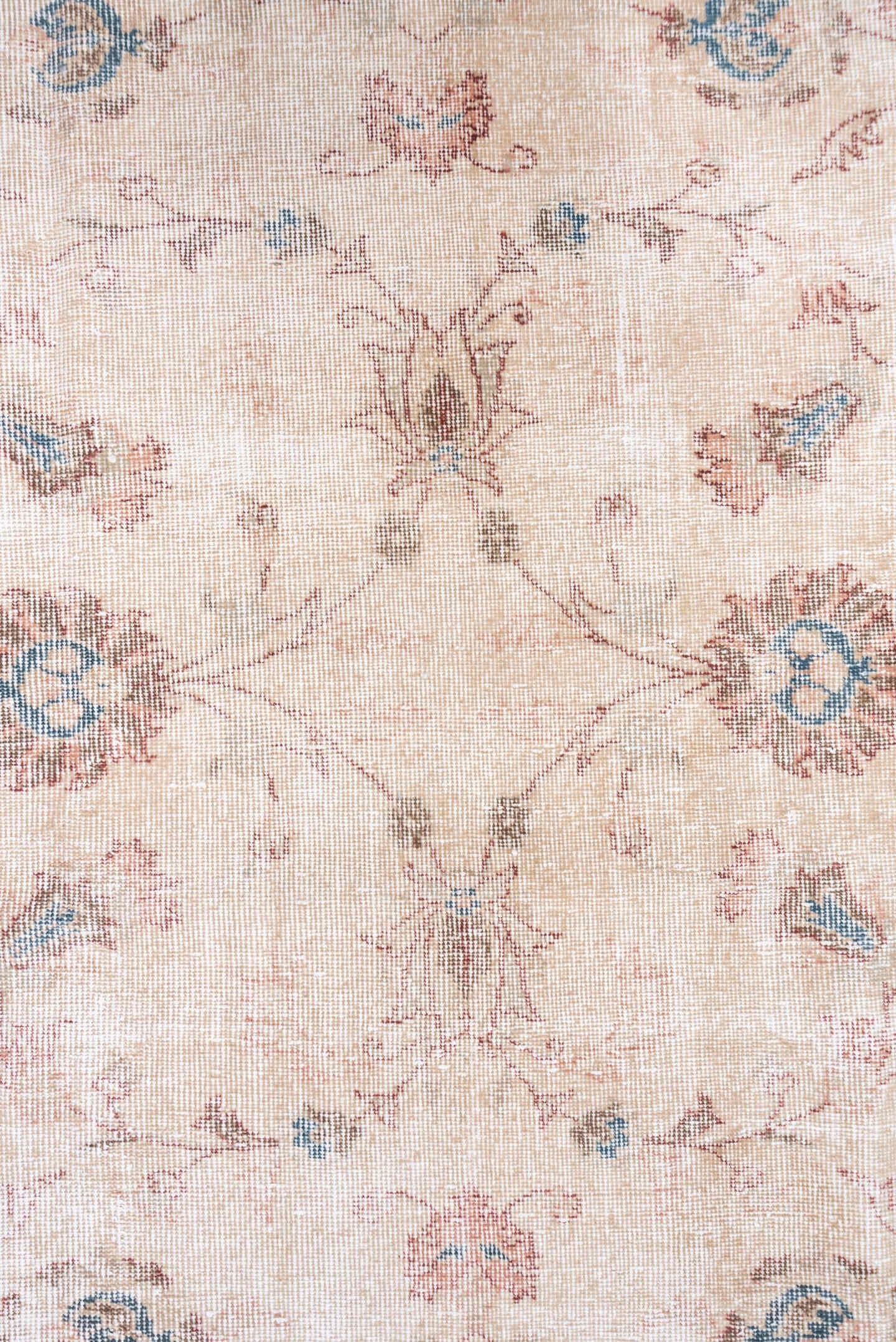 6' x 10' one-of-a-kind handmade antique Sparta large size rug. Color palette: ivory, blush, dusty rose, pale blue, cream