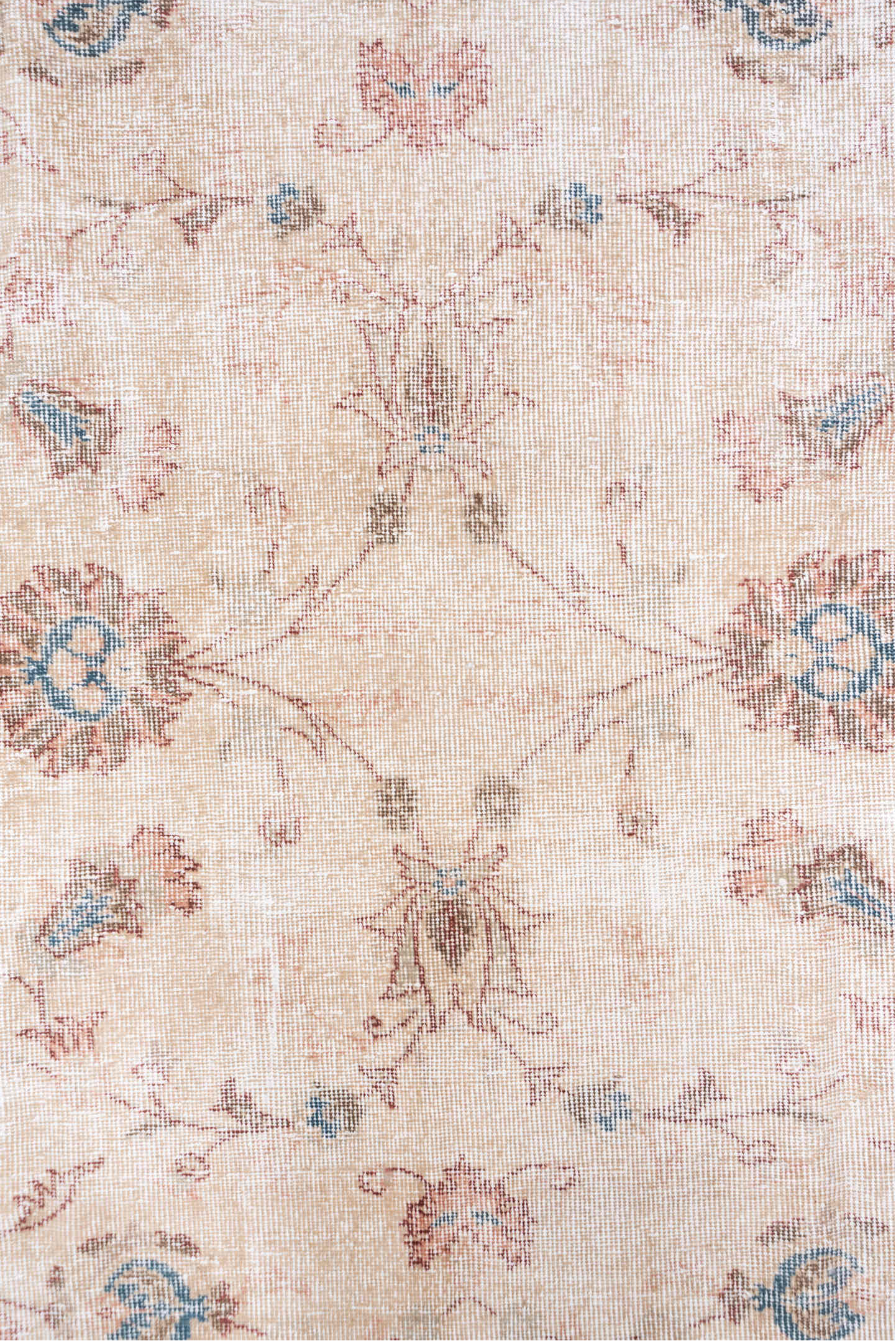 6' x 10' one-of-a-kind handmade antique Sparta large size rug. Color palette: ivory, blush, dusty rose, pale blue, cream