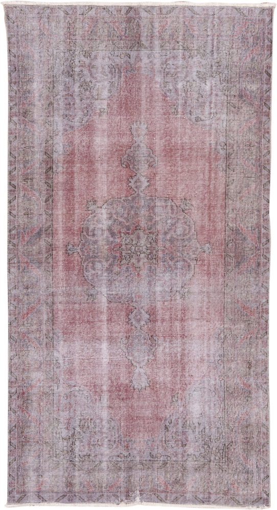 3' x 7' one-of-a-kind handmade antique Overdyed rug. Color palette: rose, taupe, dusty pink, silver, mauve, ivory, charcoal