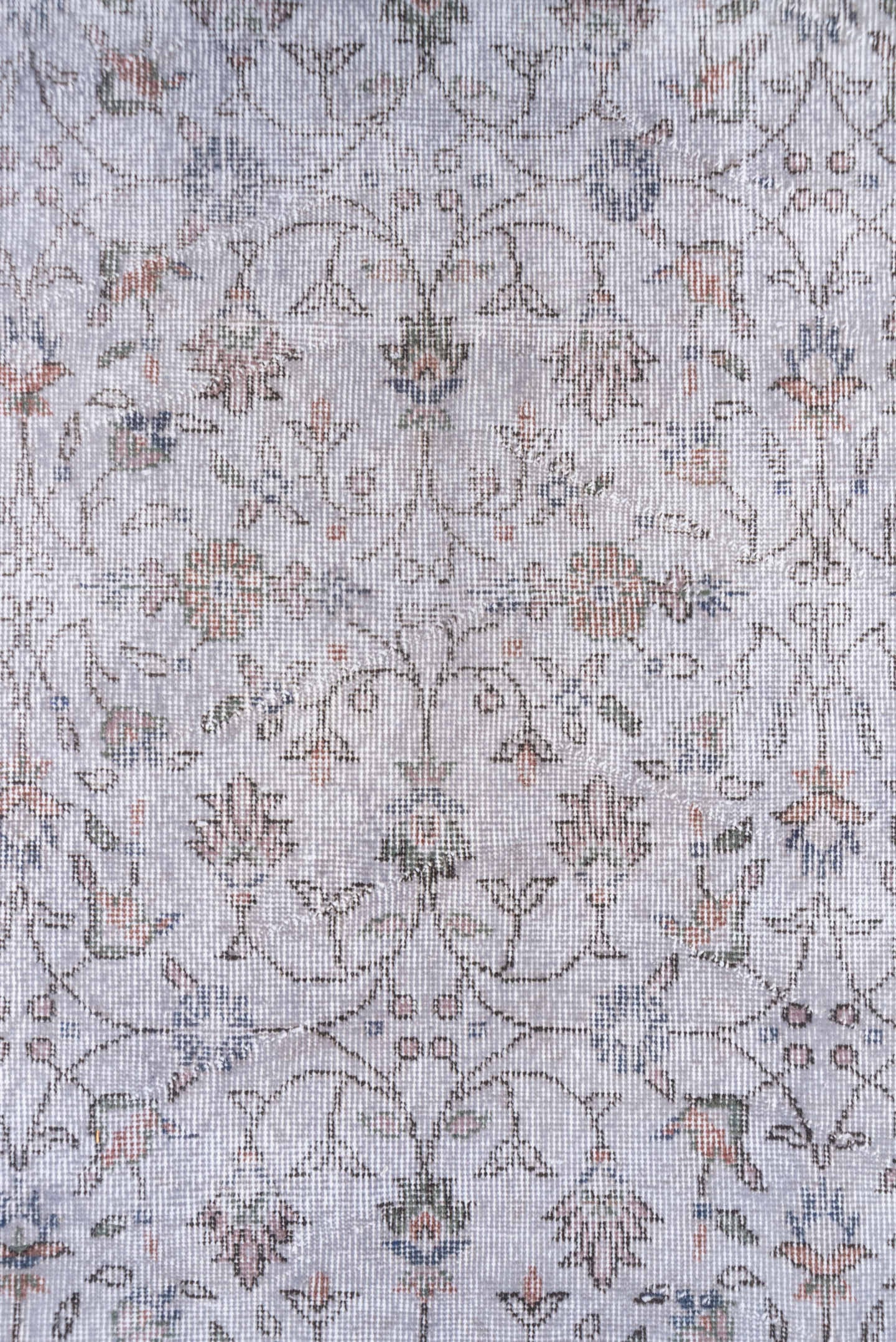 5' x 9' one-of-a-kind handmade antique Sparta medium size rug. Color palette: ivory, taupe, sage, rose, slate, beige, gray