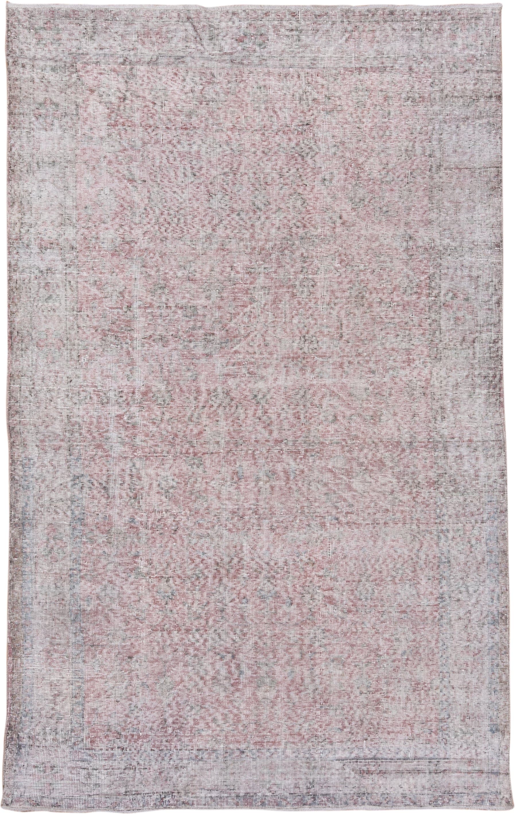5' x 8' one-of-a-kind handmade antique Overdyed medium size rug. Color palette: blush, ivory, pale gray, dusty rose, taupe