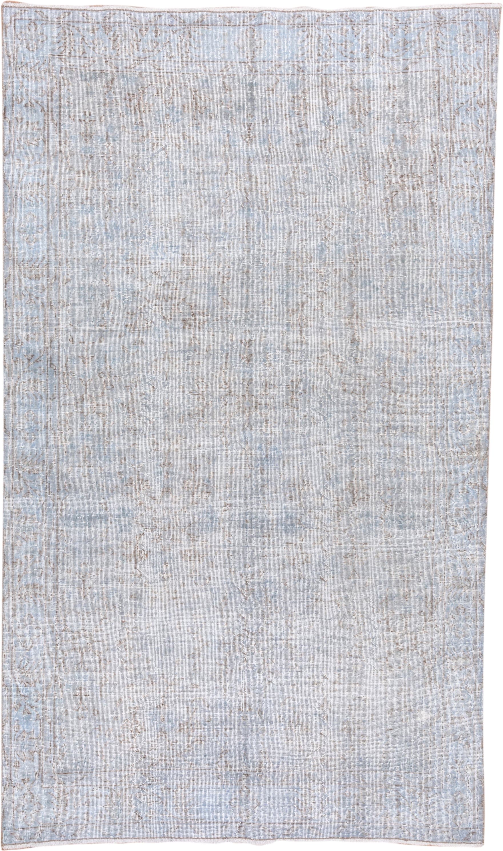 5' x 9' one-of-a-kind handmade antique Overdyed medium size rug. Color palette: pale blue, ivory, taupe, beige, light gray
