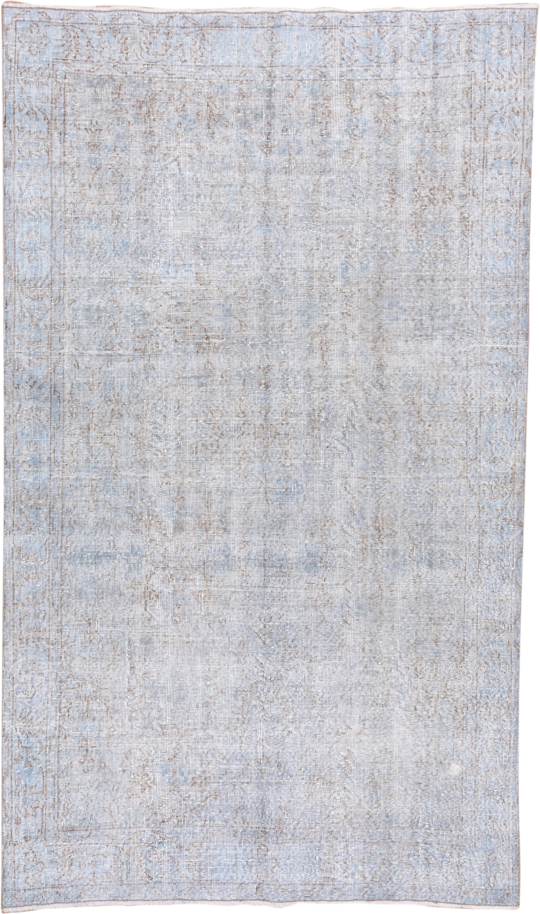 5' x 9' one-of-a-kind handmade antique Overdyed medium size rug. Color palette: pale blue, ivory, taupe, beige, light gray