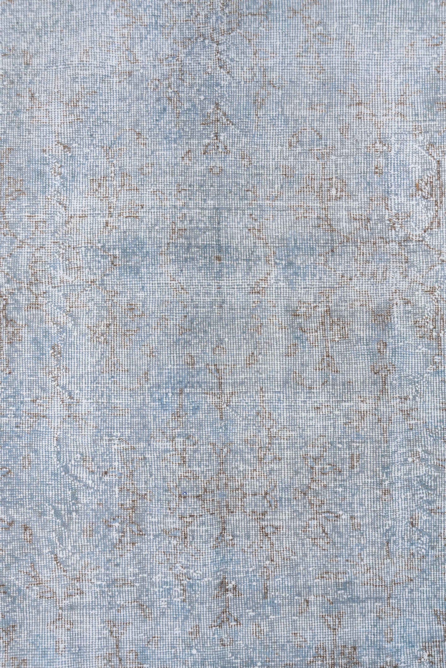 5' x 9' one-of-a-kind handmade antique Overdyed medium size rug. Color palette: pale blue, ivory, taupe, beige, light gray