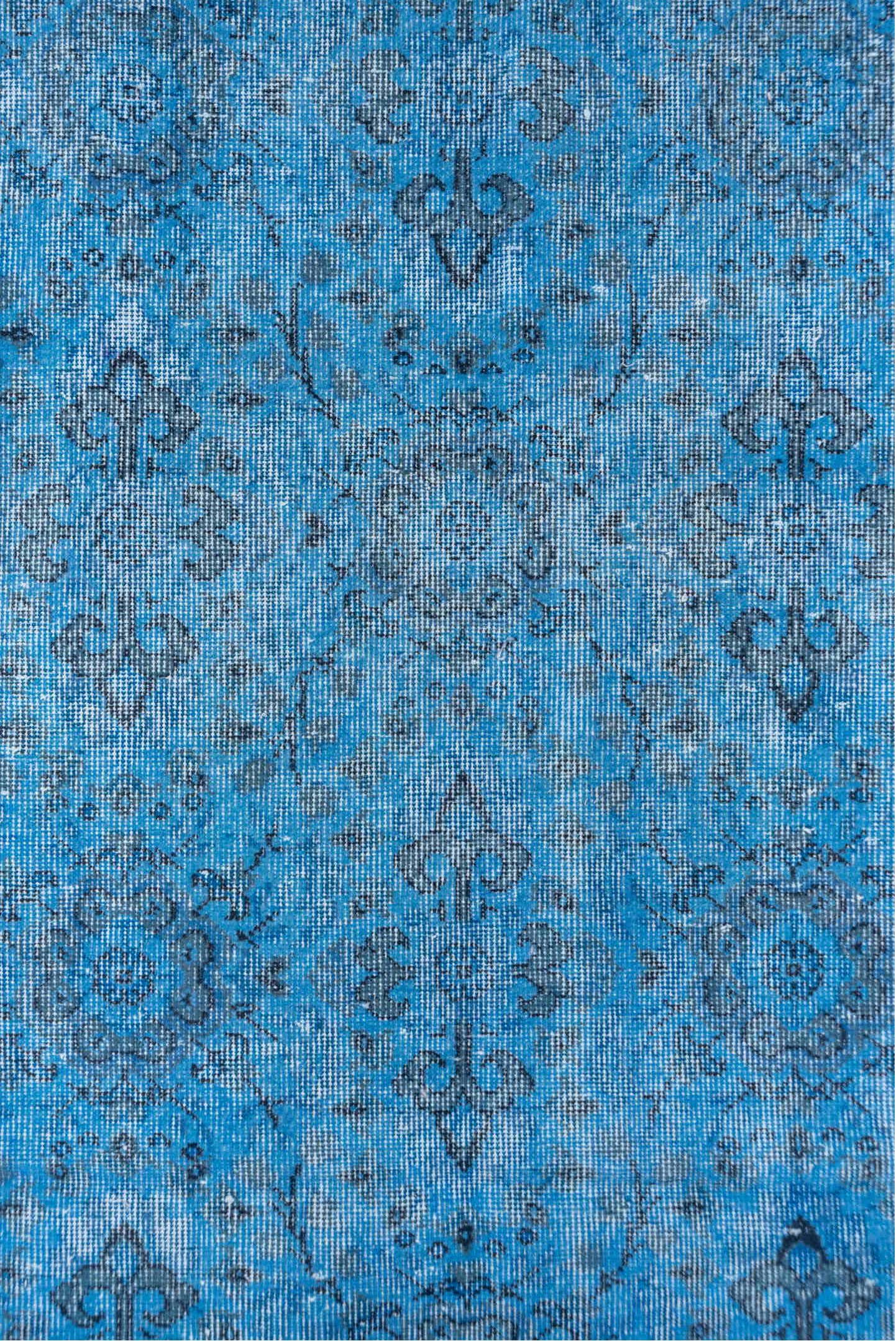 5' x 9' one-of-a-kind handmade vintage Overdyed medium size rug. Color palette: arapawa, blue, gray, light blue, light gray