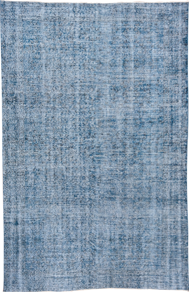 5' x 8' one-of-a-kind handmade vintage Overdyed medium size rug. Color palette: arapawa, blue, fiord, gainsboro, gray