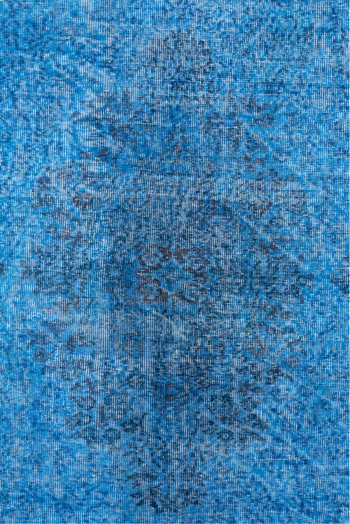 5' x 8' one-of-a-kind handmade antique Overdyed medium size rug. Color palette: sky blue, azure, slate, ivory, light blue